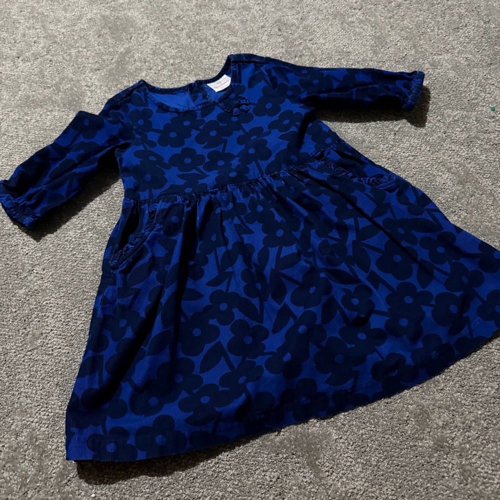 Hanna Anderson blue floral‎ long sleeve dress size 5 great material 100% cotton